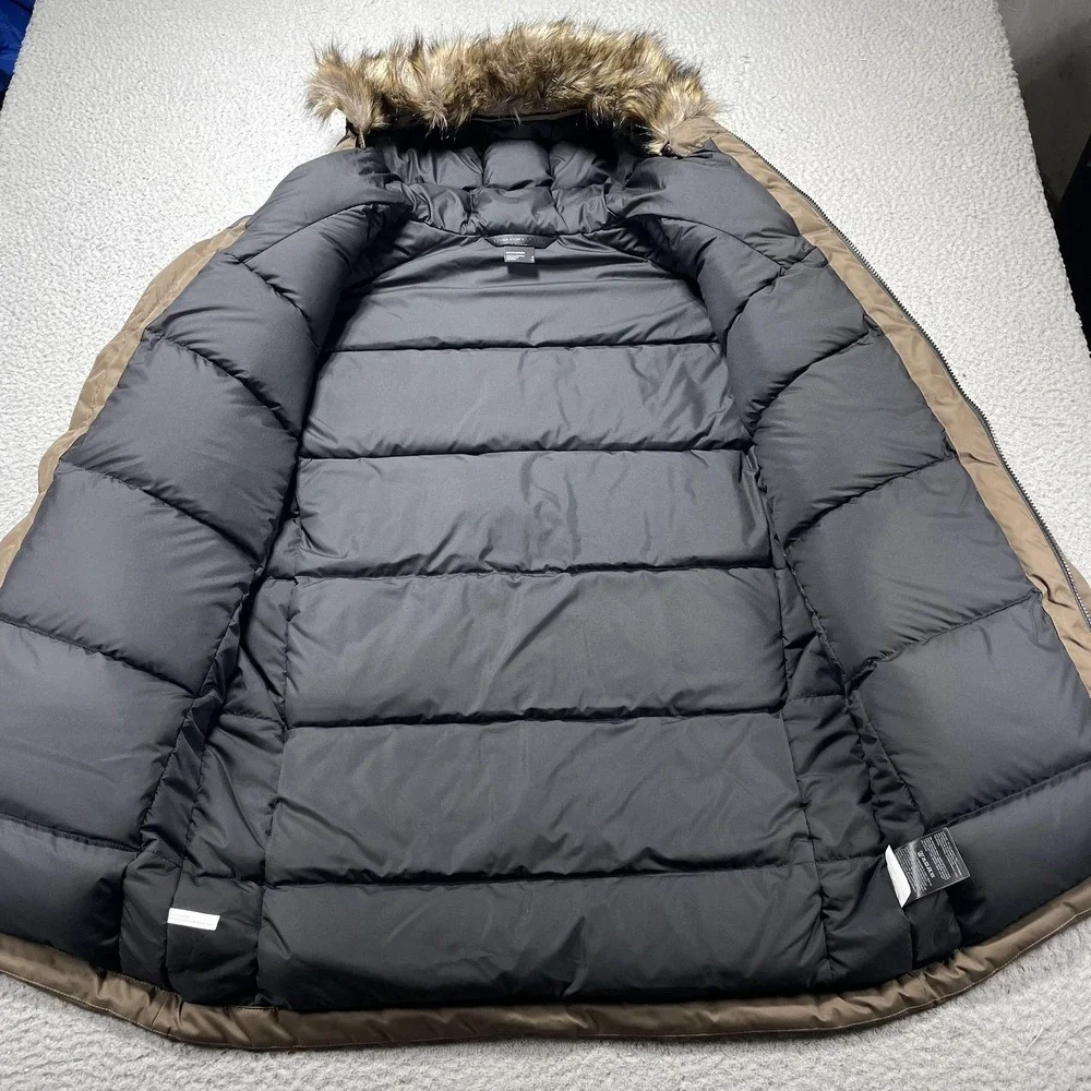 The North Face Bedford Down Parka Coat Mens Medium Brown DryVent Hooded Faux Fur